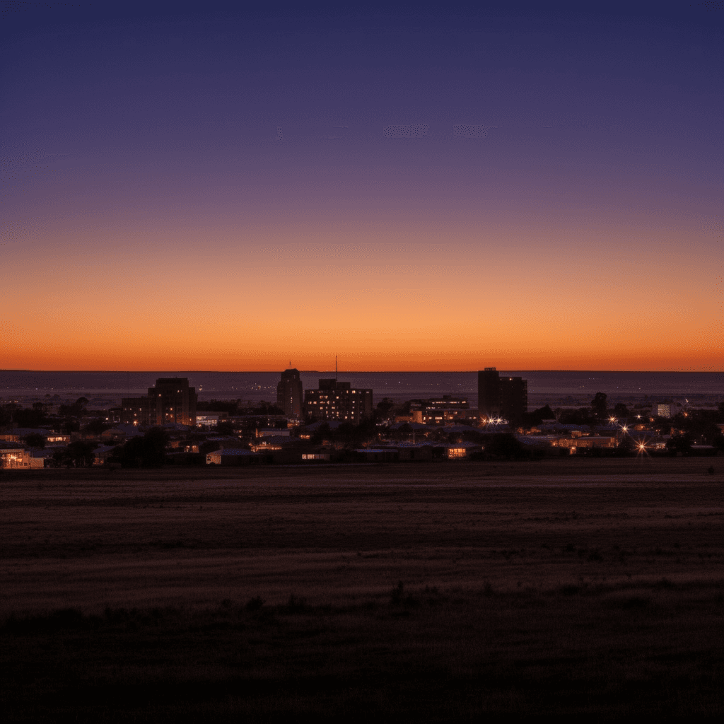Potchefstroom cityscape at twilight with warm golden sky